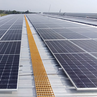 Actual image on FRP roof walkways for solar panel maintenance