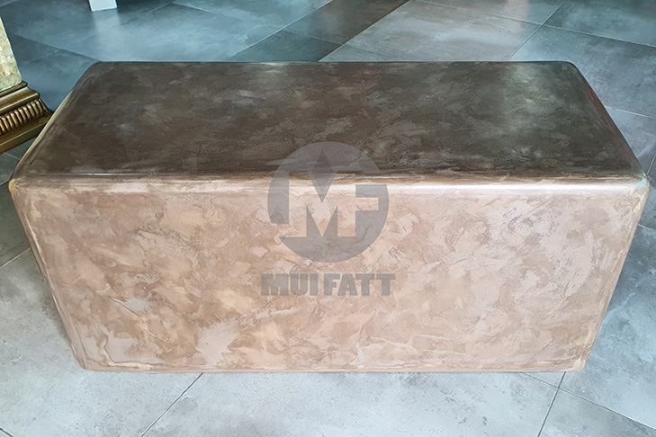 FRP seating, FRP Bench with hand-finished brown concrete look, ideal for outdoor landscaping at Johor shopping mall