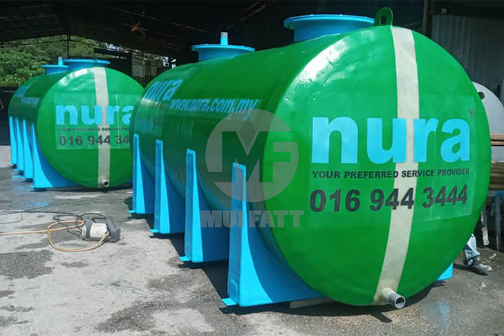 Close-up view of 3300 gallons FRP water tanks fabricated for NURA