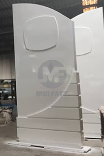 Close-up of large FRP signage board in white, showcasing its smooth surface and customized design for plantation entrance use