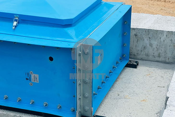 Elevated angle of GRP sectional panel tank showcasing compact structure and pre-installed assembly for rapid deployment.