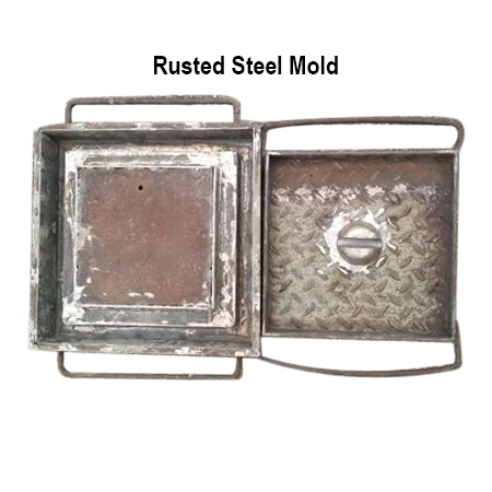 Rusted steel mold showcasing the effects of time and weather on metal surfaces