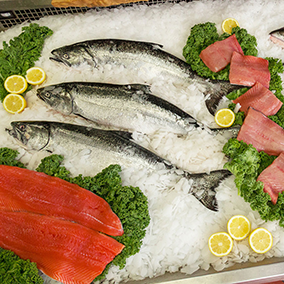 Seafood displaying with garnishes and props