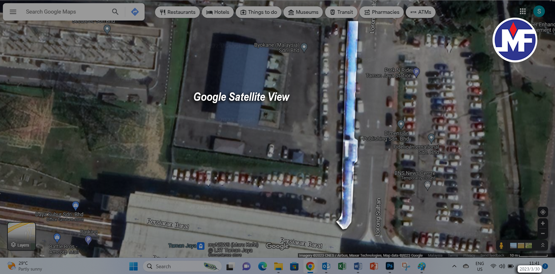 Taman Jaya LRT Station FRP Pedestrian Walkway Google Satellite View